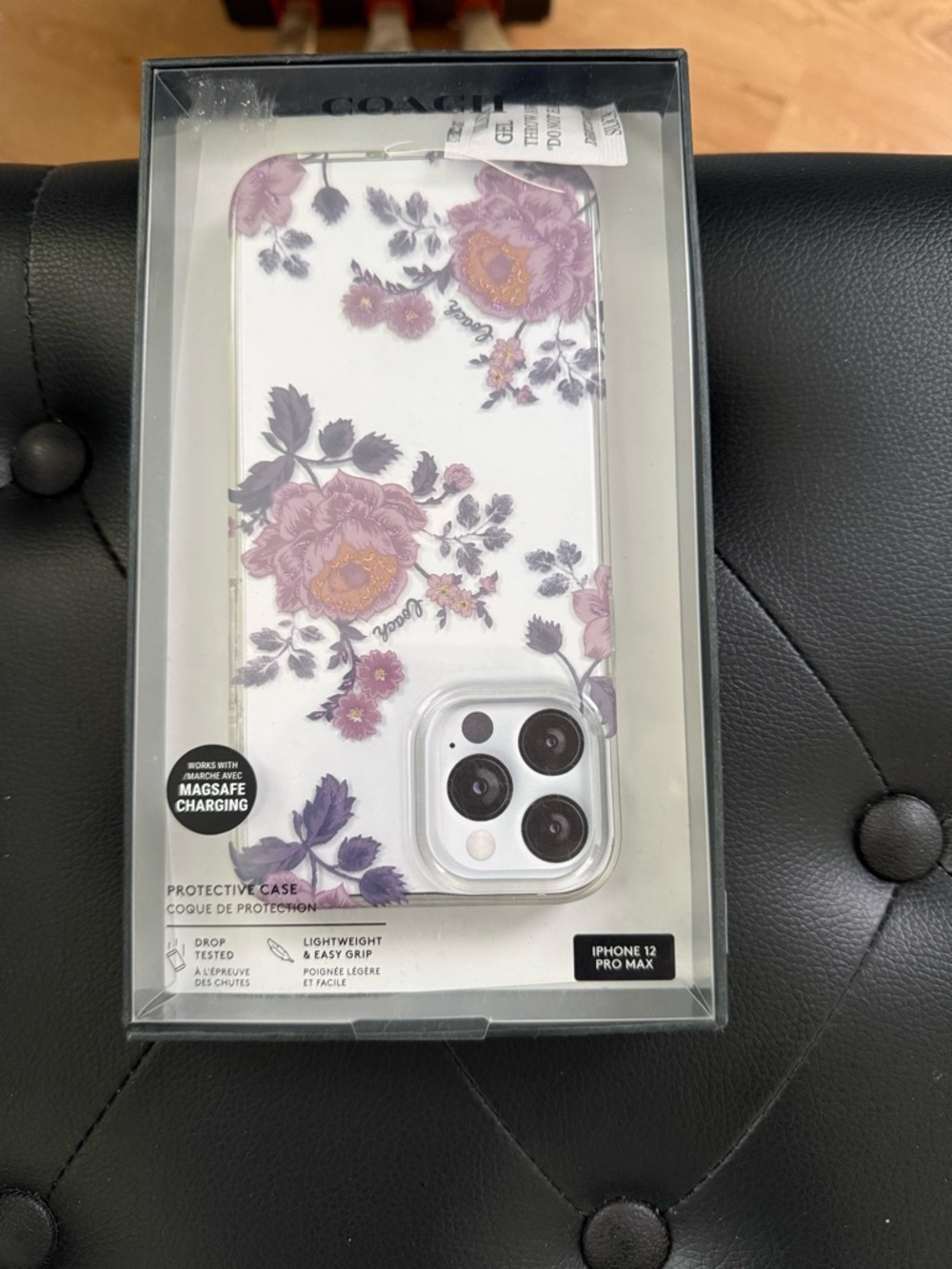 Coach White Floral iPhone 12 Pro Max Protective Case with Purple Flowers